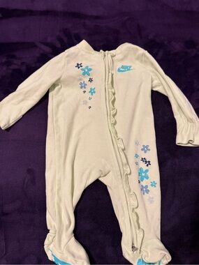 Nike Cream Baby Footed One-Piece with Blue Floral Details